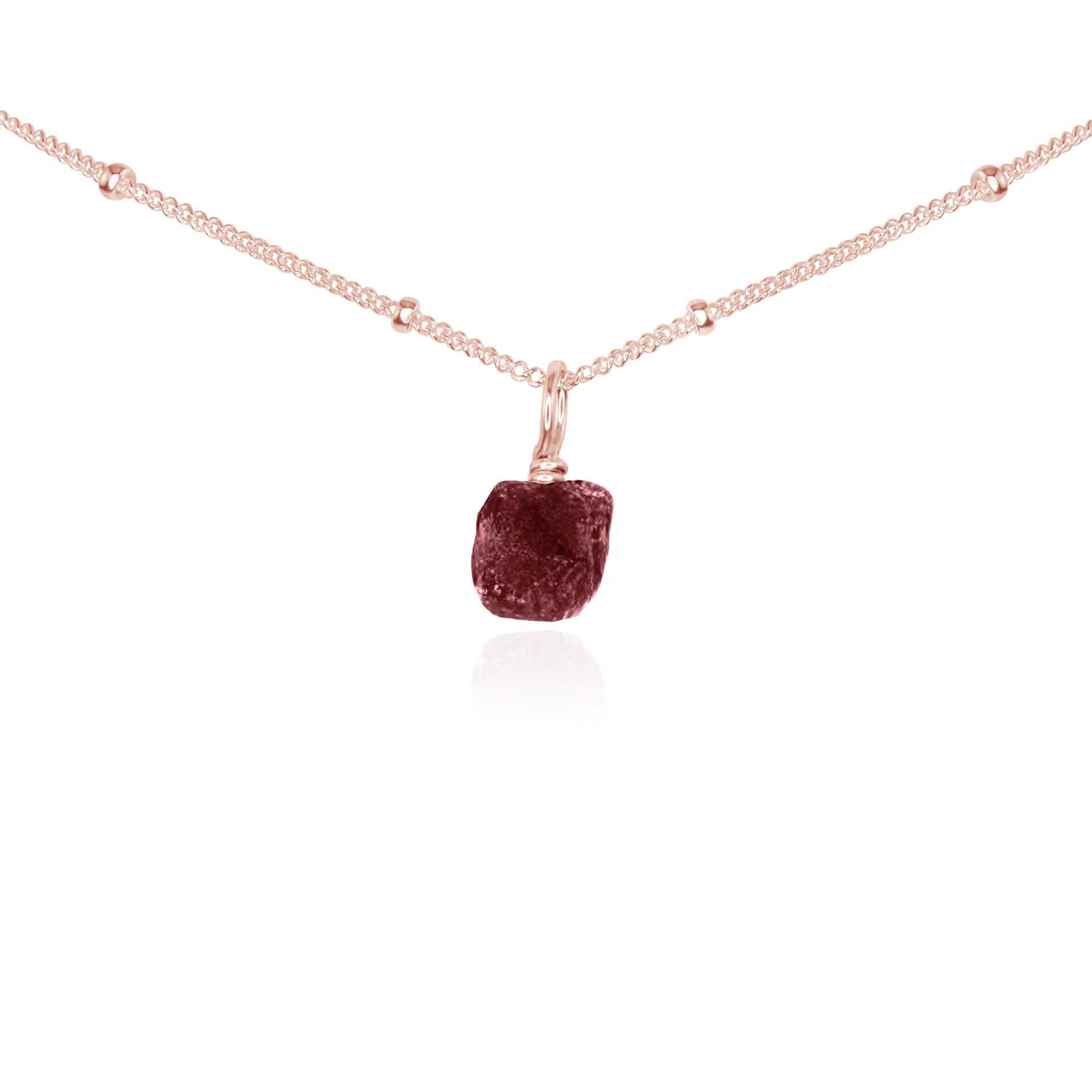 Tiny Rough Earth Red Ruby Gemstone Pendant Choker - Tiny Rough Earth Red Ruby Gemstone Pendant Choker - 14k Rose Gold Fill / Satellite - Luna Tide Handmade Crystal Jewellery