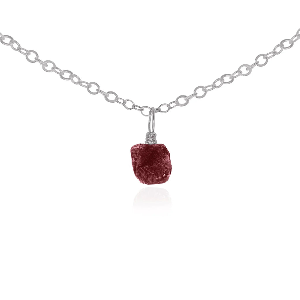 Tiny Rough Earth Red Ruby Gemstone Pendant Choker - Tiny Rough Earth Red Ruby Gemstone Pendant Choker - Stainless Steel / Cable - Luna Tide Handmade Crystal Jewellery