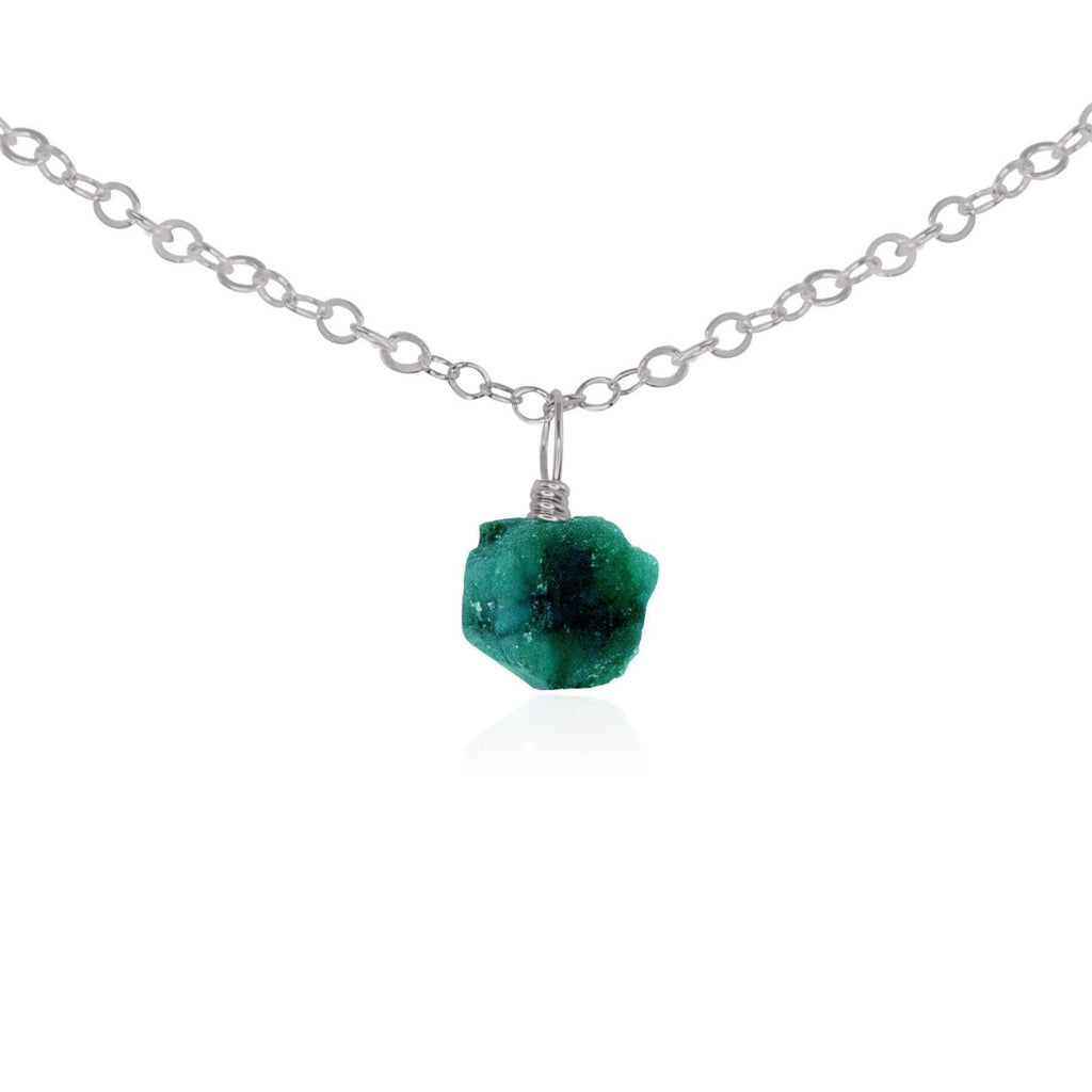 Tiny Rough Emerald Gemstone Pendant Choker - Tiny Rough Emerald Gemstone Pendant Choker - Stainless Steel / Cable - Luna Tide Handmade Crystal Jewellery
