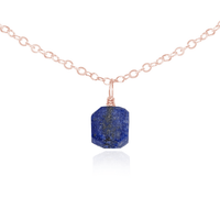 Tiny Rough Lapis Lazuli Gemstone Pendant Choker - Tiny Rough Lapis Lazuli Gemstone Pendant Choker - 14k Rose Gold Fill / Cable - Luna Tide Handmade Crystal Jewellery