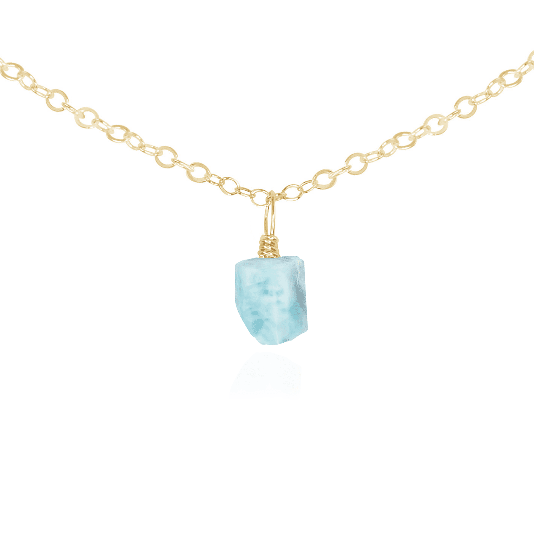 Tiny Rough Larimar Gemstone Pendant Choker - Tiny Rough Larimar Gemstone Pendant Choker - 14k Gold Fill / Cable - Luna Tide Handmade Crystal Jewellery