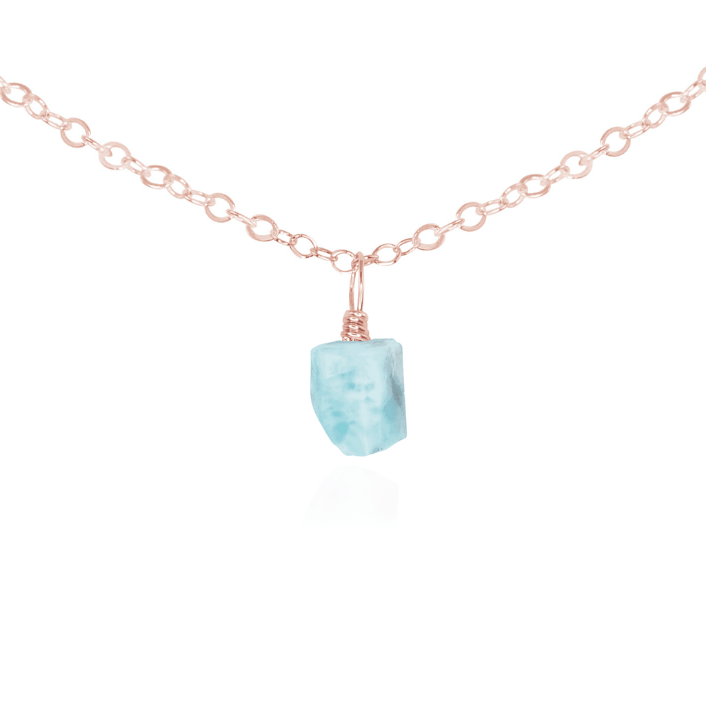 Tiny Rough Larimar Gemstone Pendant Choker - Tiny Rough Larimar Gemstone Pendant Choker - 14k Rose Gold Fill / Cable - Luna Tide Handmade Crystal Jewellery