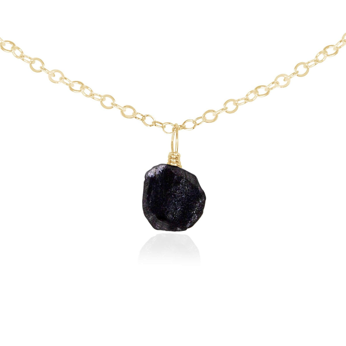 Tiny Rough Obsidian Gemstone Pendant Choker - Tiny Rough Obsidian Gemstone Pendant Choker - 14k Gold Fill / Cable - Luna Tide Handmade Crystal Jewellery