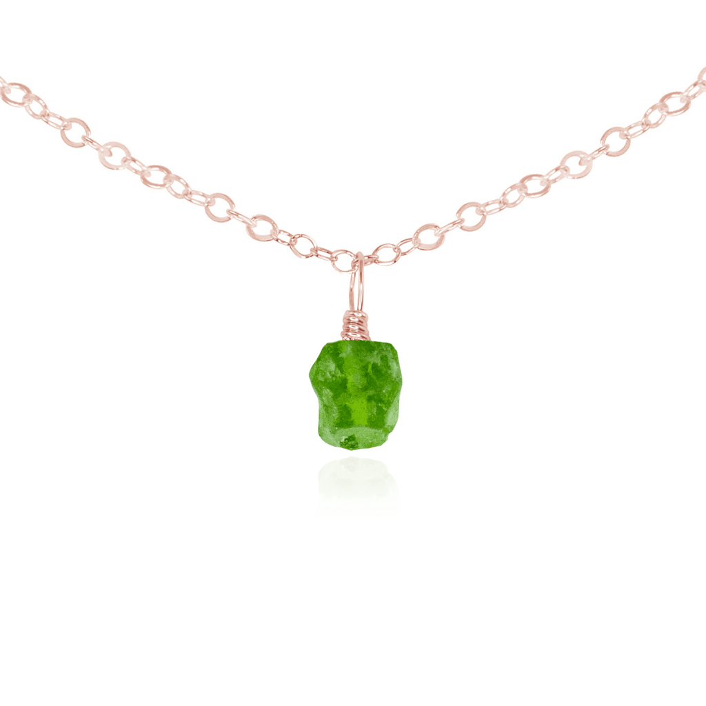 Tiny Rough Peridot Gemstone Pendant Choker - Tiny Rough Peridot Gemstone Pendant Choker - 14k Rose Gold Fill / Cable - Luna Tide Handmade Crystal Jewellery