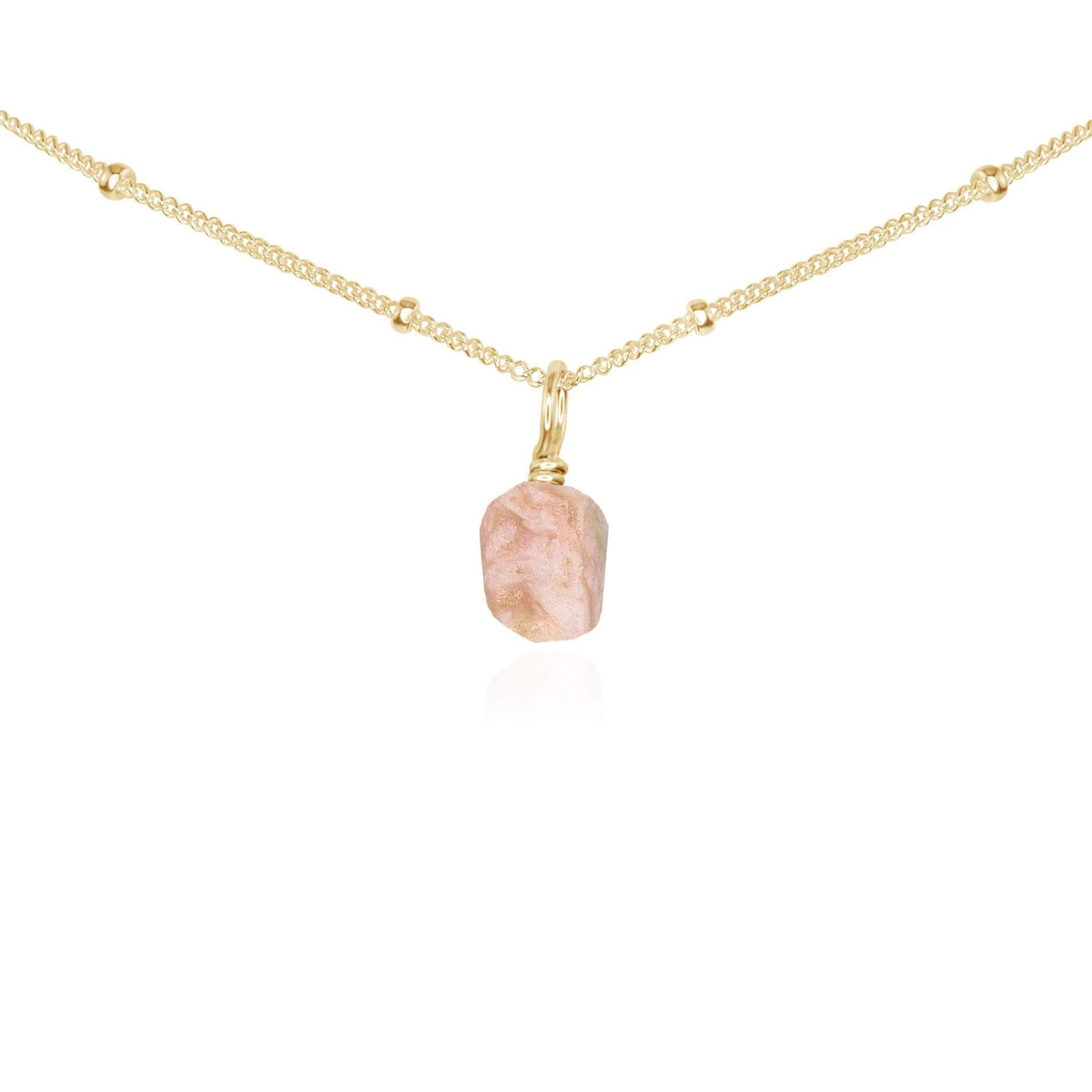 Tiny Rough Pink Peruvian Opal Gemstone Pendant Choker - Tiny Rough Pink Peruvian Opal Gemstone Pendant Choker - 14k Gold Fill / Satellite - Luna Tide Handmade Crystal Jewellery