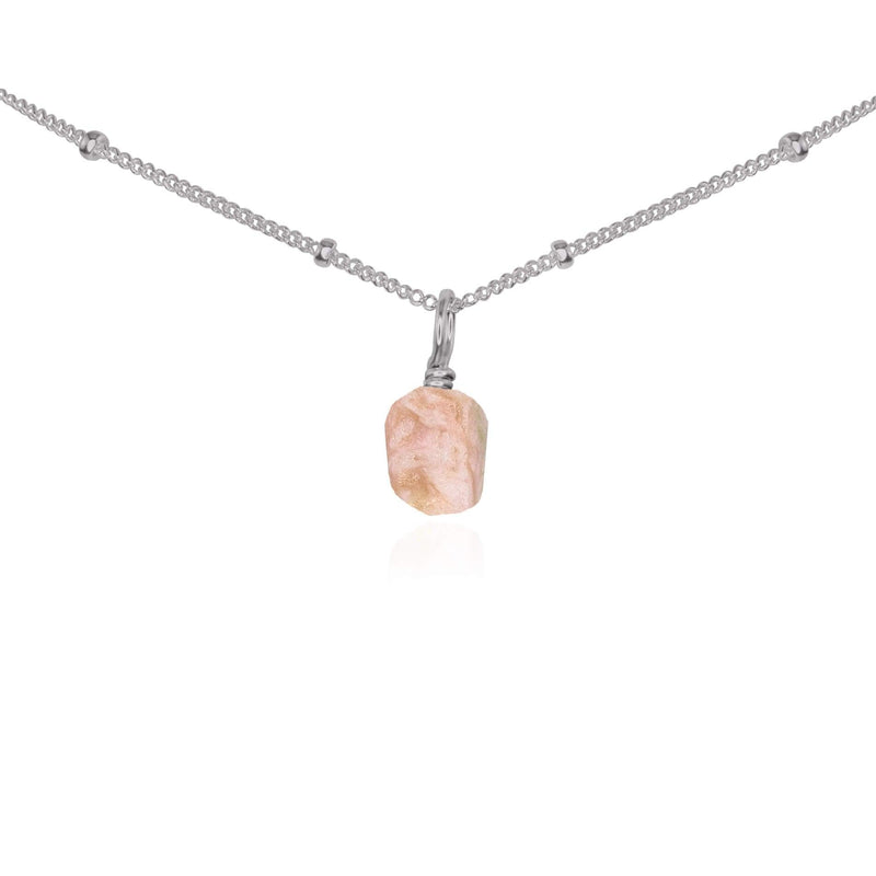 Tiny Rough Pink Peruvian Opal Gemstone Pendant Choker - Tiny Rough Pink Peruvian Opal Gemstone Pendant Choker - Stainless Steel / Satellite - Luna Tide Handmade Crystal Jewellery