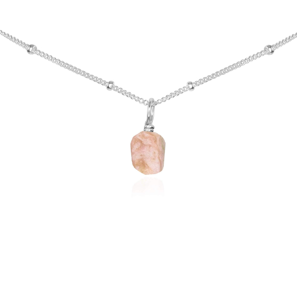 Tiny Rough Pink Peruvian Opal Gemstone Pendant Choker - Tiny Rough Pink Peruvian Opal Gemstone Pendant Choker - Sterling Silver / Satellite - Luna Tide Handmade Crystal Jewellery