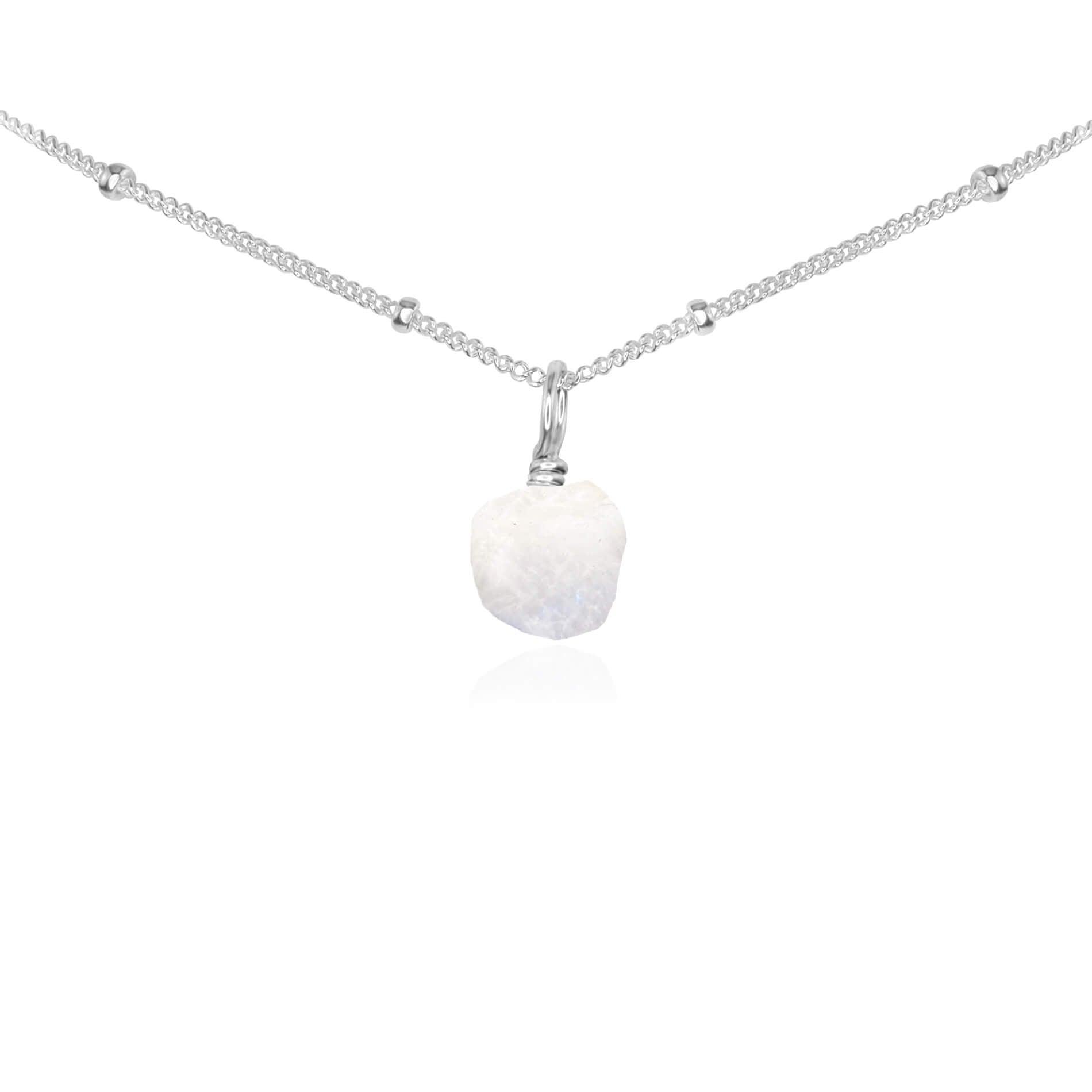 Tiny Rough Rainbow Moonstone Gemstone Pendant Choker - Tiny Rough Rainbow Moonstone Gemstone Pendant Choker - Sterling Silver / Satellite - Luna Tide Handmade Crystal Jewellery