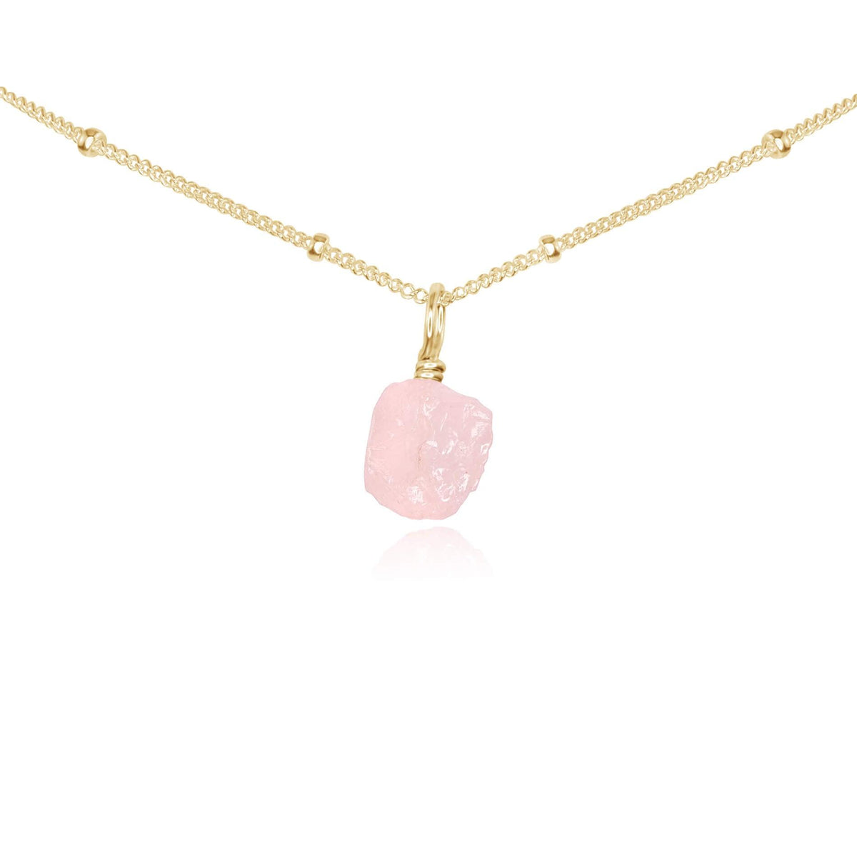Tiny Rough Rose Quartz Gemstone Pendant Choker - Tiny Rough Rose Quartz Gemstone Pendant Choker - 14k Gold Fill / Satellite - Luna Tide Handmade Crystal Jewellery