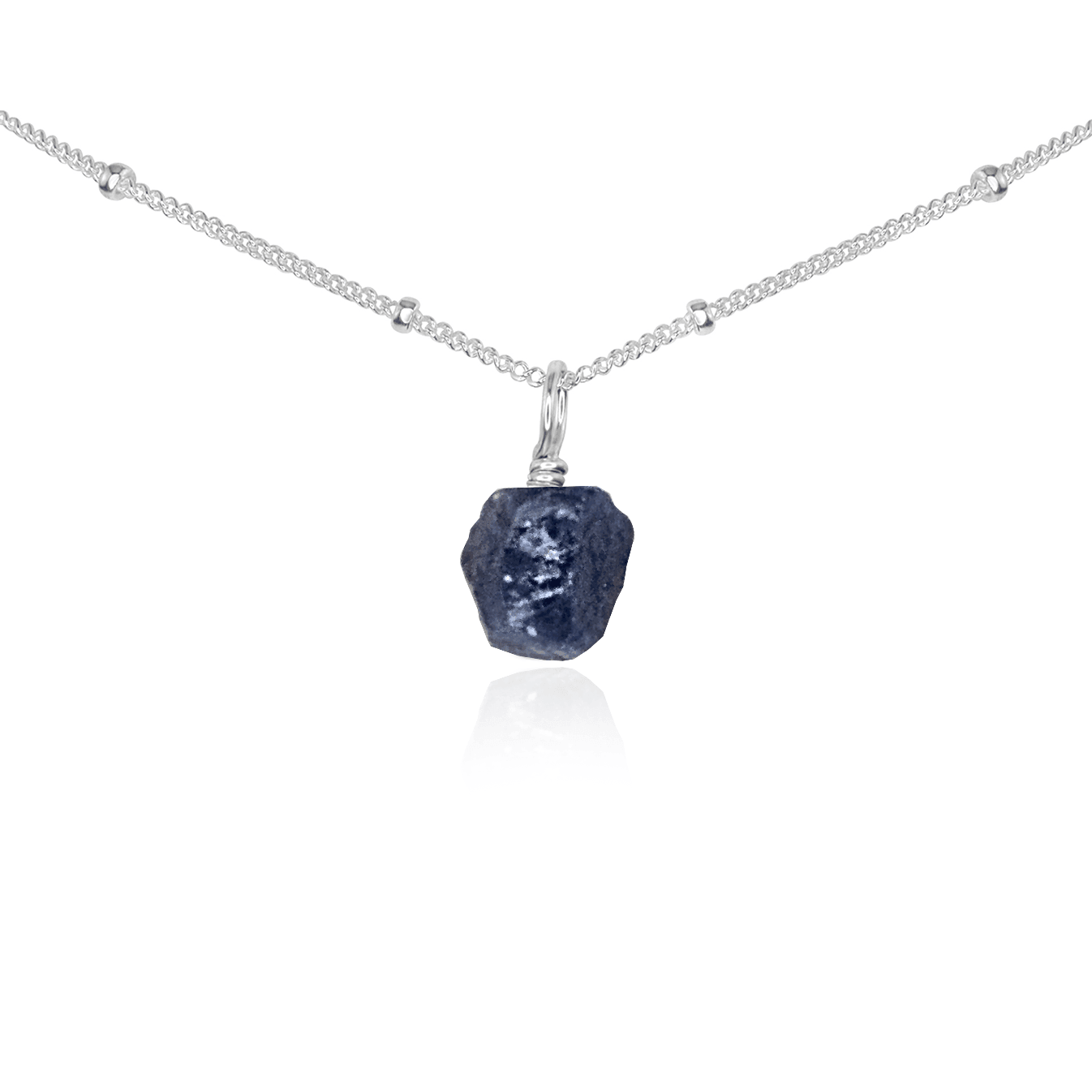 Tiny Rough Sapphire Gemstone Pendant Choker - Tiny Rough Sapphire Gemstone Pendant Choker - Sterling Silver / Satellite - Luna Tide Handmade Crystal Jewellery