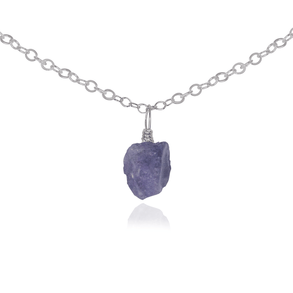 Tiny Rough Tanzanite Gemstone Pendant Choker - Tiny Rough Tanzanite Gemstone Pendant Choker - Stainless Steel / Cable - Luna Tide Handmade Crystal Jewellery