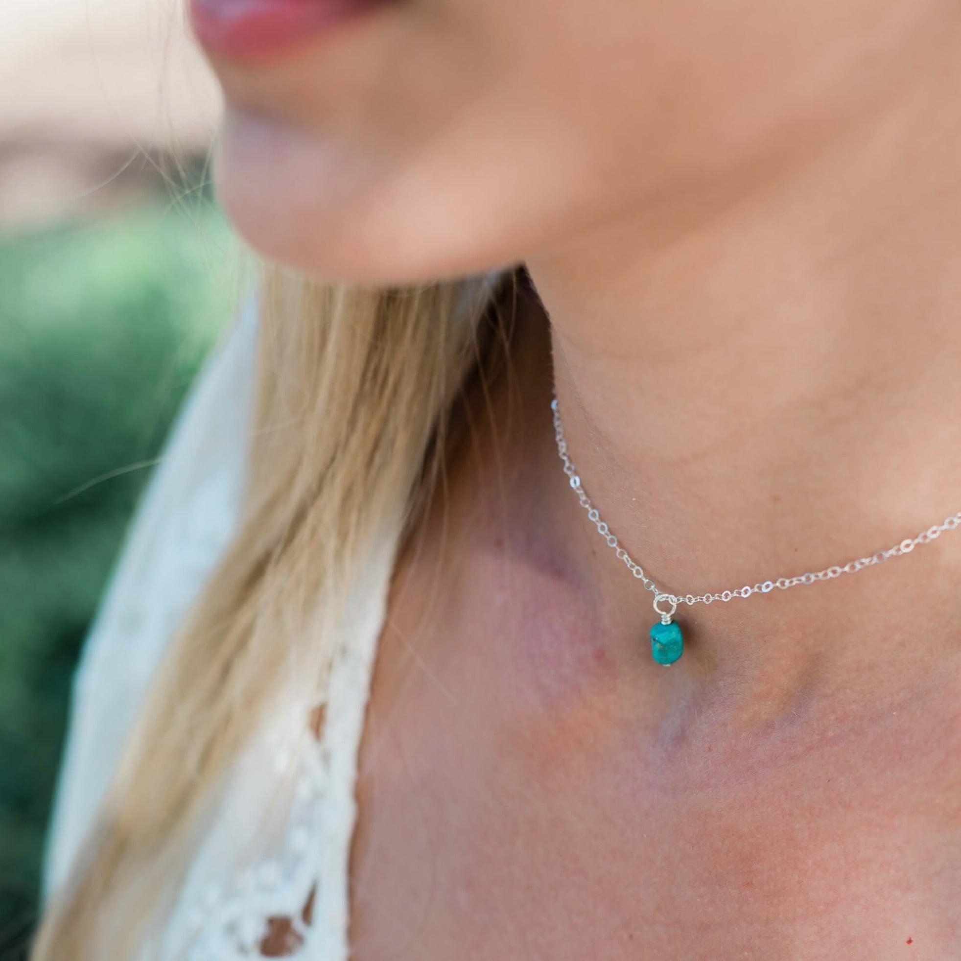 Tiny Rough Turquoise Gemstone Pendant Choker - Tiny Rough Turquoise Gemstone Pendant Choker - 14k Gold Fill / Cable - Luna Tide Handmade Crystal Jewellery