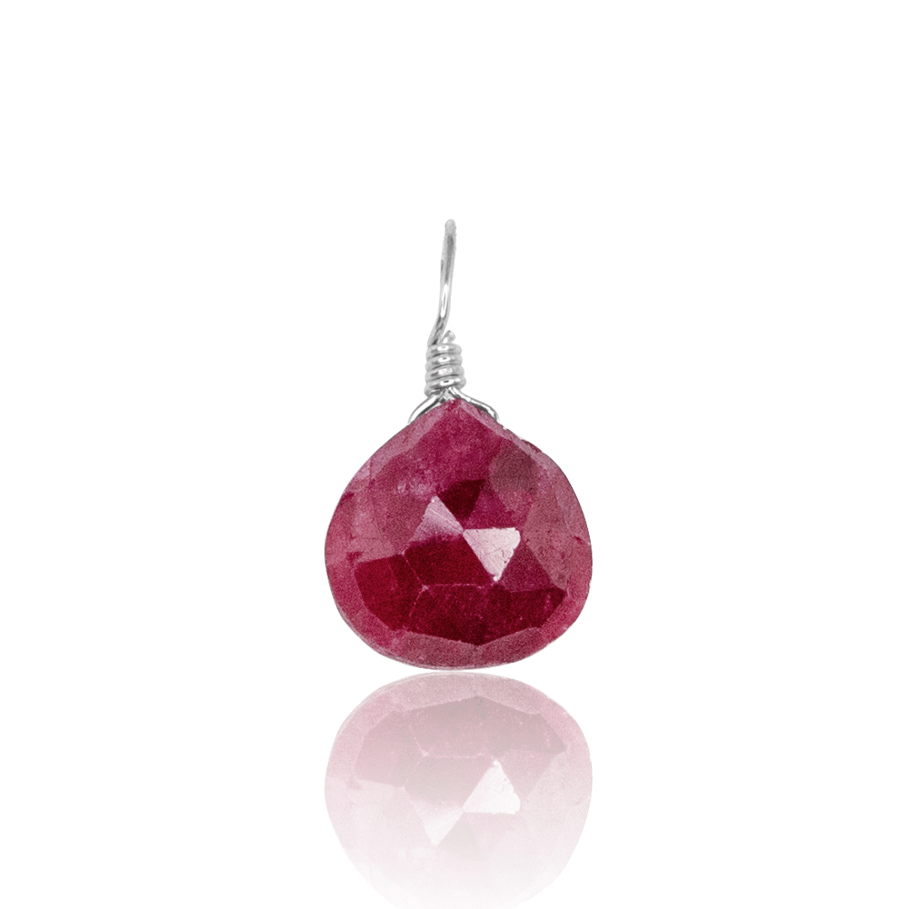 Tiny Ruby Teardrop Gemstone Pendant - Tiny Ruby Teardrop Gemstone Pendant - Sterling Silver - Luna Tide Handmade Crystal Jewellery