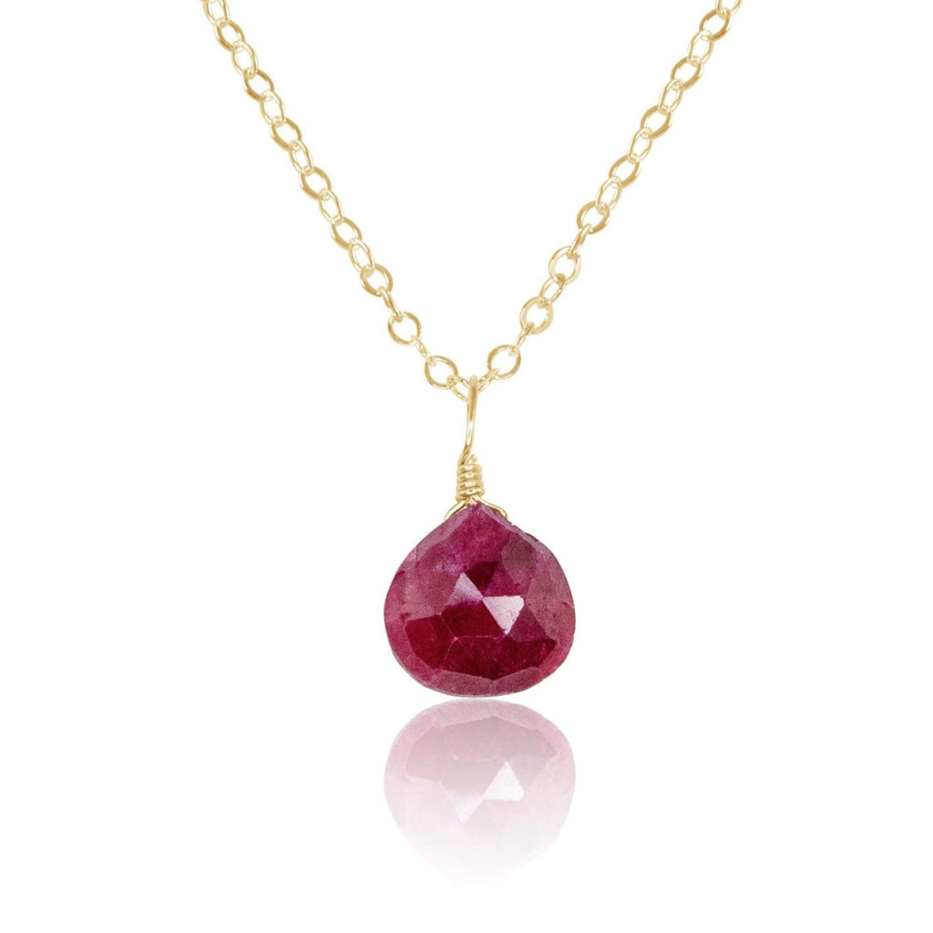 Tiny Ruby Teardrop Crystal Necklace - Tiny Ruby Teardrop Crystal Necklace - 14k Gold Fill / Cable - Luna Tide Handmade Crystal Jewellery
