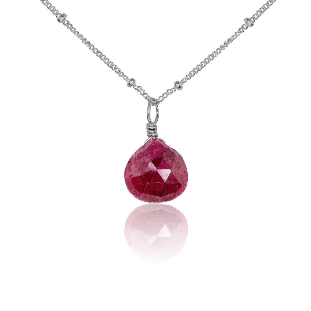 Teardrop Necklace - Ruby - Stainless Steel Satellite - Luna Tide Handmade Jewellery
