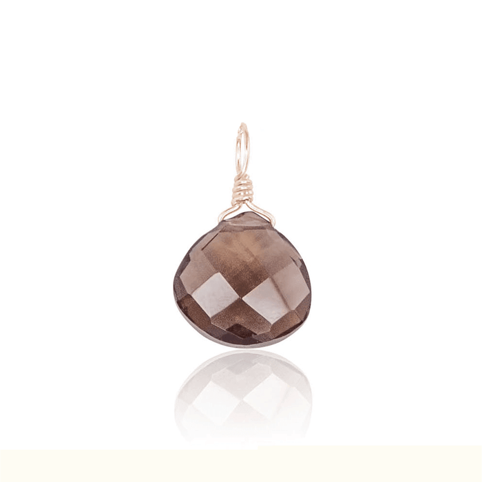 Tiny Smoky Quartz Teardrop Gemstone Pendant - Tiny Smoky Quartz Teardrop Gemstone Pendant - 14k Rose Gold Fill - Luna Tide Handmade Crystal Jewellery