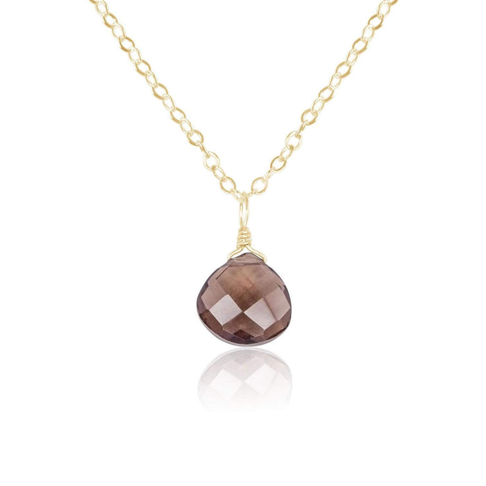 Tiny Smoky Quartz Teardrop Crystal Necklace - Tiny Smoky Quartz Teardrop Crystal Necklace - 14k Gold Fill / Cable - Luna Tide Handmade Crystal Jewellery