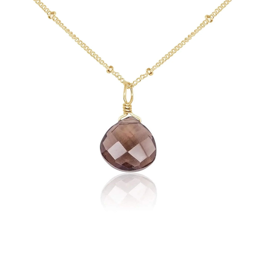 Tiny Smoky Quartz Teardrop Crystal Necklace - Tiny Smoky Quartz Teardrop Crystal Necklace - 14k Gold Fill / Satellite - Luna Tide Handmade Crystal Jewellery