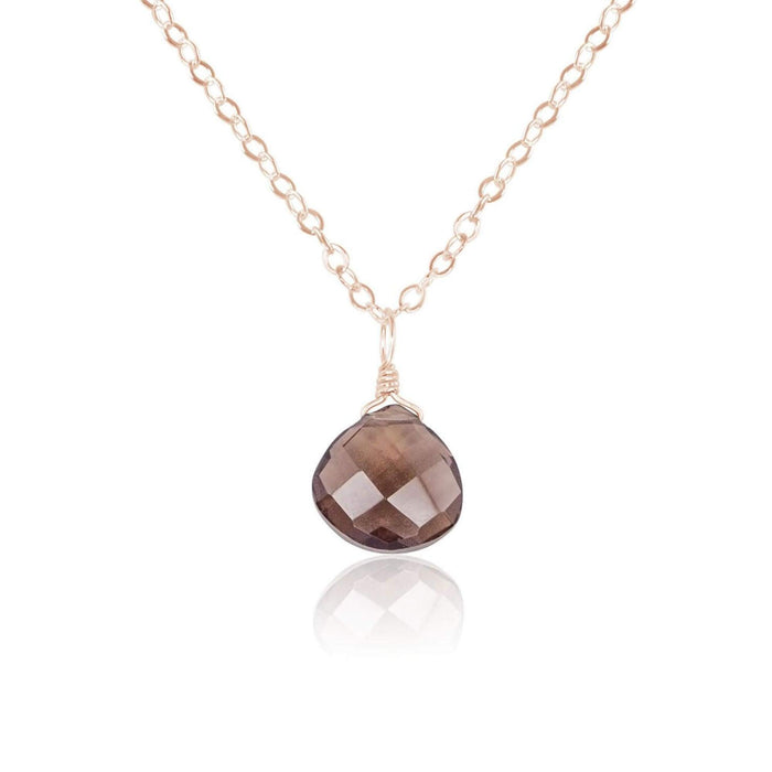 Tiny Smoky Quartz Teardrop Crystal Necklace - Tiny Smoky Quartz Teardrop Crystal Necklace - 14k Rose Gold Fill / Cable - Luna Tide Handmade Crystal Jewellery
