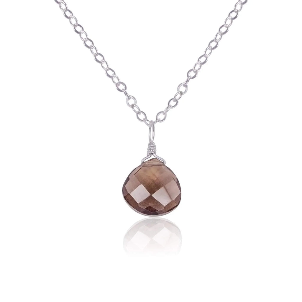 Tiny Smoky Quartz Teardrop Crystal Necklace - Tiny Smoky Quartz Teardrop Crystal Necklace - Stainless Steel / Cable - Luna Tide Handmade Crystal Jewellery
