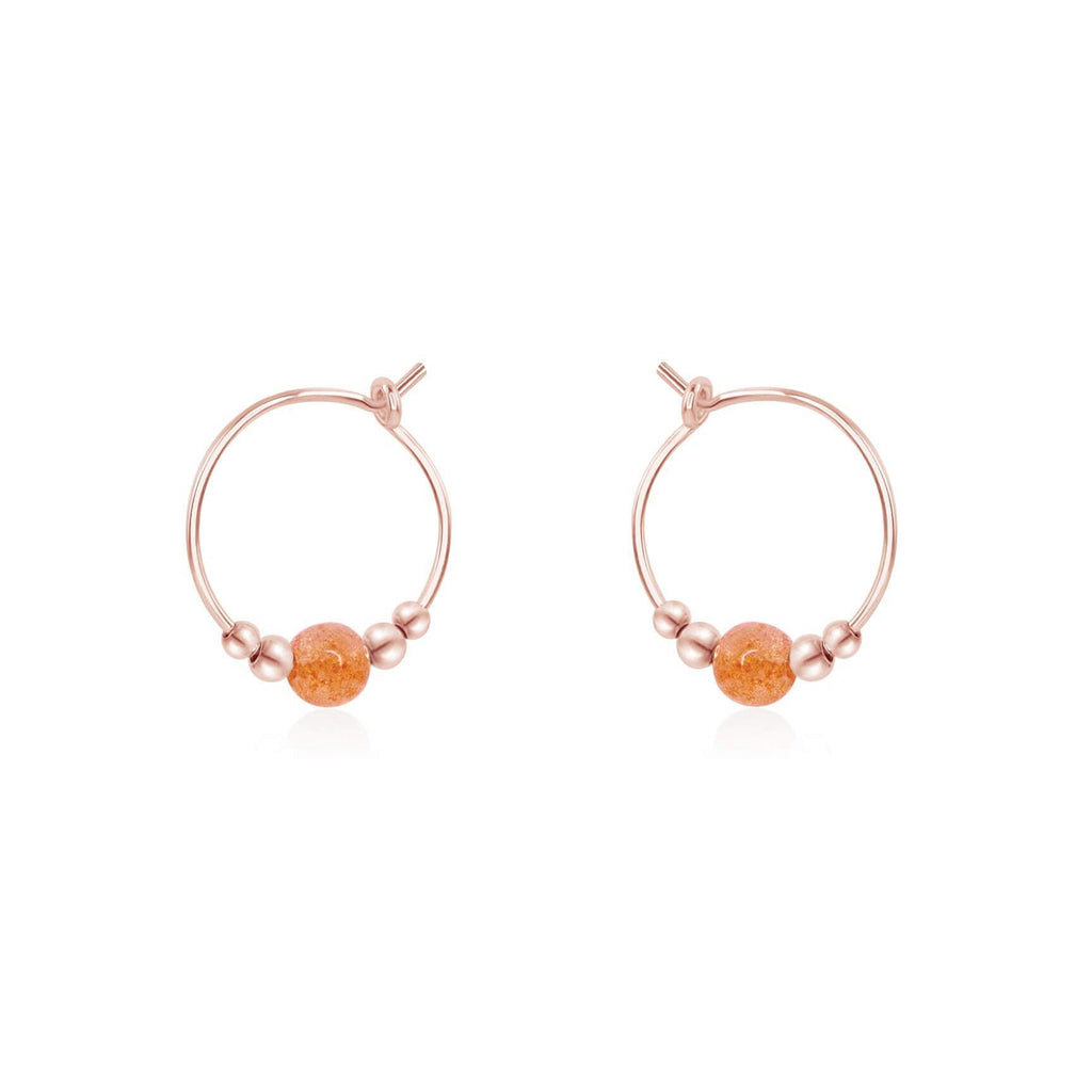 Tiny Sunstone Gemstone Bead Hoop Earrings - Tiny Sunstone Gemstone Bead Hoop Earrings - 14k Rose Gold Fill - Luna Tide Handmade Crystal Jewellery