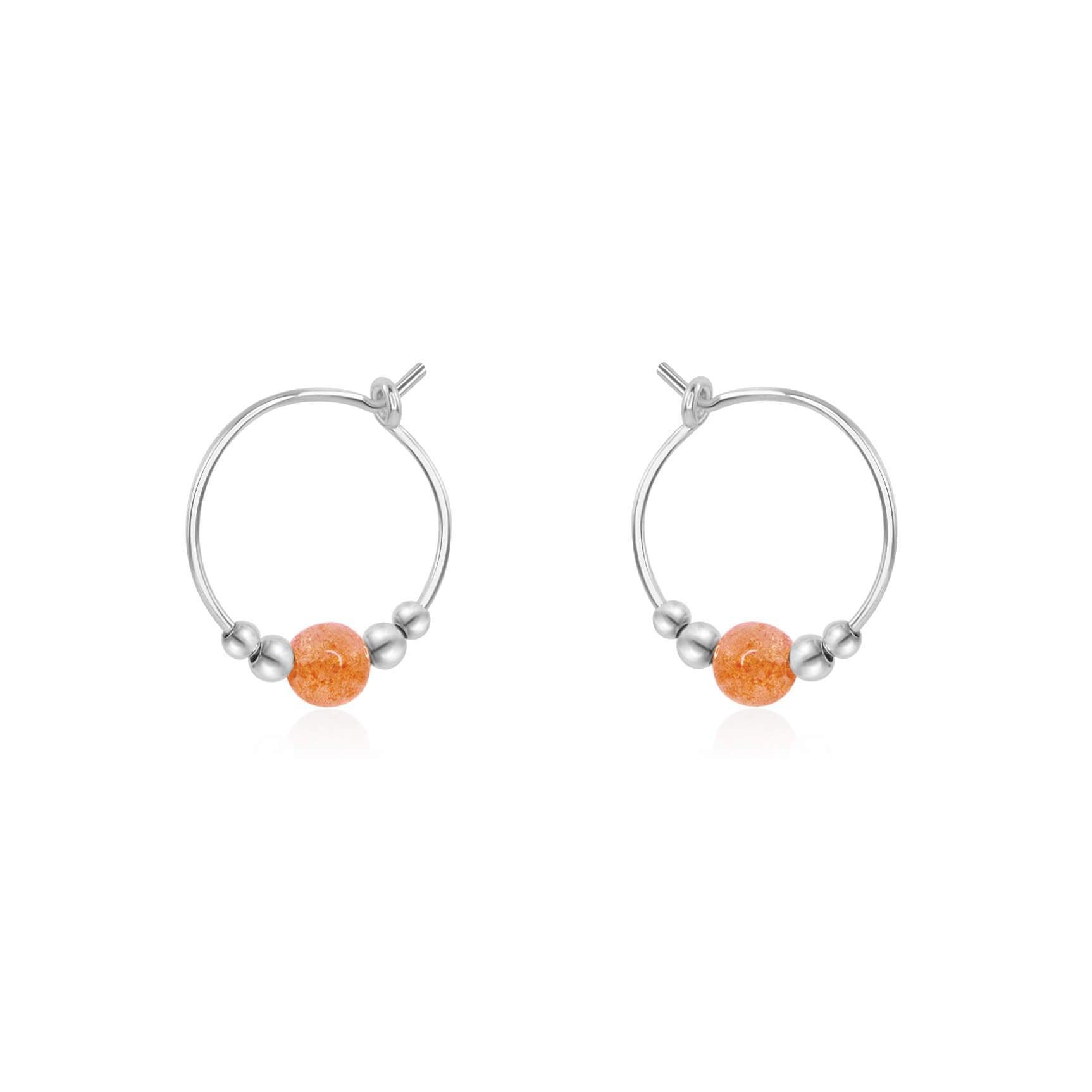 Tiny Sunstone Gemstone Bead Hoop Earrings - Tiny Sunstone Gemstone Bead Hoop Earrings - Sterling Silver - Luna Tide Handmade Crystal Jewellery