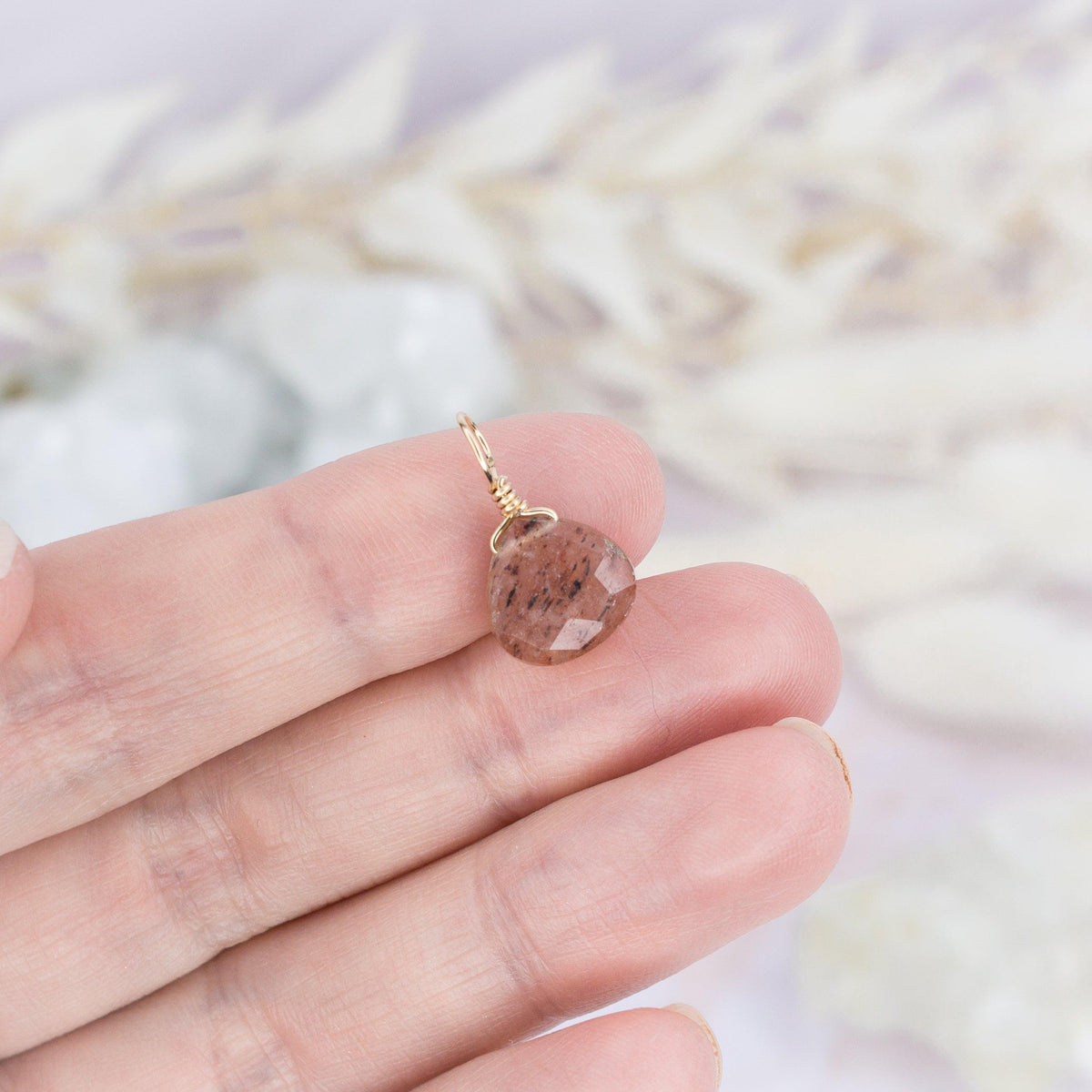 Tiny Sunstone Teardrop Gemstone Pendant - Tiny Sunstone Teardrop Gemstone Pendant - 14k Gold Fill - Luna Tide Handmade Crystal Jewellery