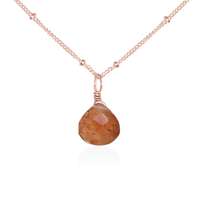 Tiny Sunstone Teardrop Necklace - Tiny Sunstone Teardrop Necklace - 14k Rose Gold Fill / Satellite - Luna Tide Handmade Crystal Jewellery