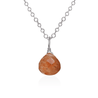 Tiny Sunstone Teardrop Necklace - Tiny Sunstone Teardrop Necklace - Stainless Steel / Cable - Luna Tide Handmade Crystal Jewellery