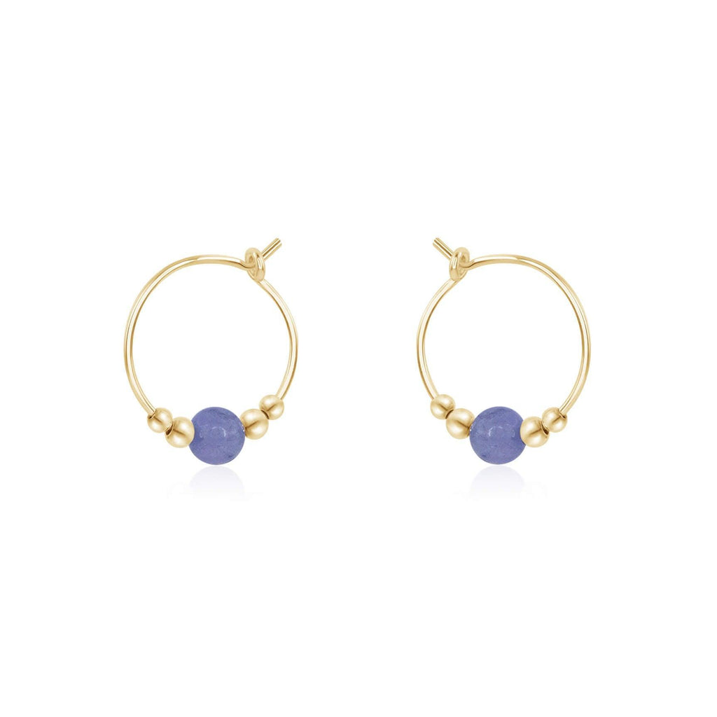 Tiny Tanzanite Gemstone Bead Hoop Earrings - Tiny Tanzanite Gemstone Bead Hoop Earrings - 14k Gold Fill - Luna Tide Handmade Crystal Jewellery