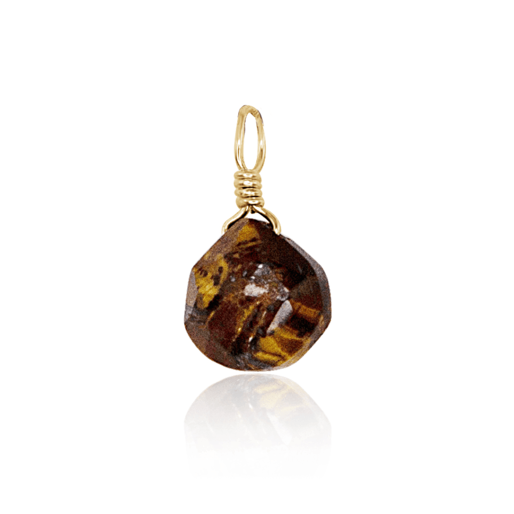 Tiny Tiger's Eye Teardrop Gemstone Pendant - Tiny Tiger's Eye Teardrop Gemstone Pendant - 14k Gold Fill - Luna Tide Handmade Crystal Jewellery