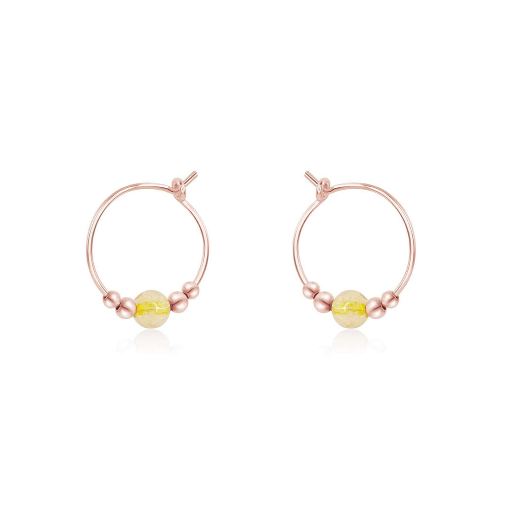 Tiny Yellow Citrine Bead Hoop Earrings - Tiny Yellow Citrine Bead Hoop Earrings - 14k Rose Gold Fill - Luna Tide Handmade Crystal Jewellery
