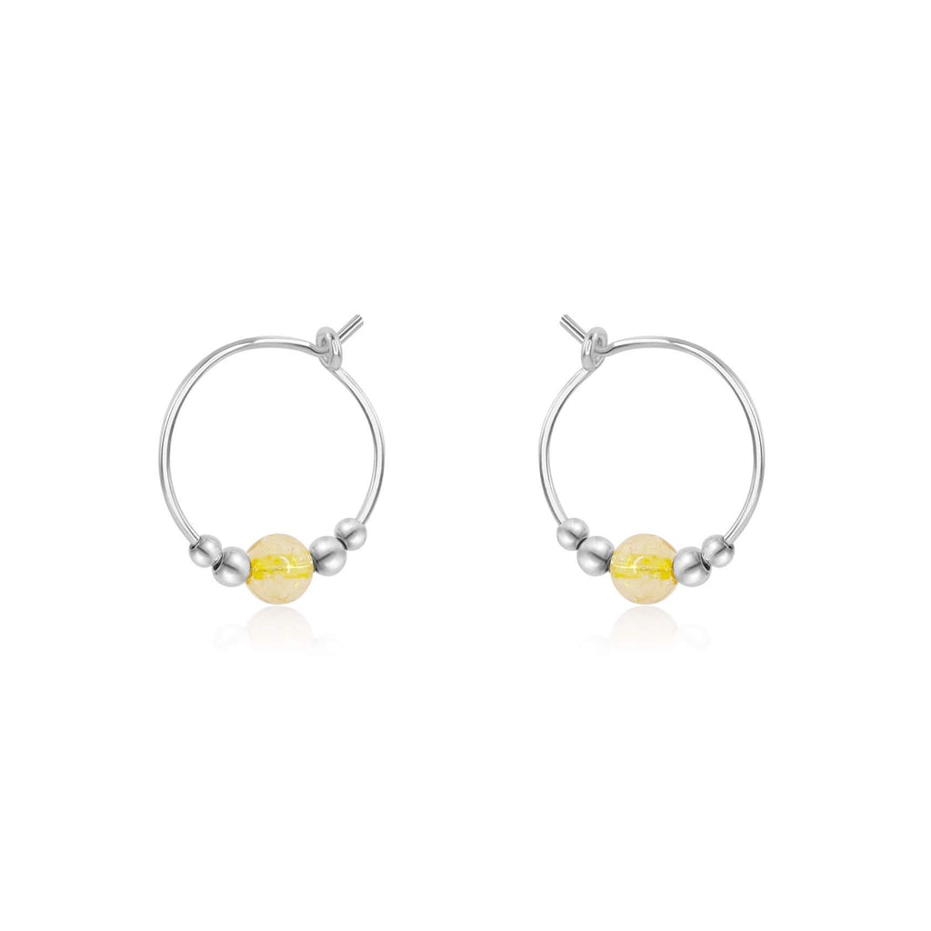 Tiny Yellow Citrine Bead Hoop Earrings - Tiny Yellow Citrine Bead Hoop Earrings - Sterling Silver - Luna Tide Handmade Crystal Jewellery