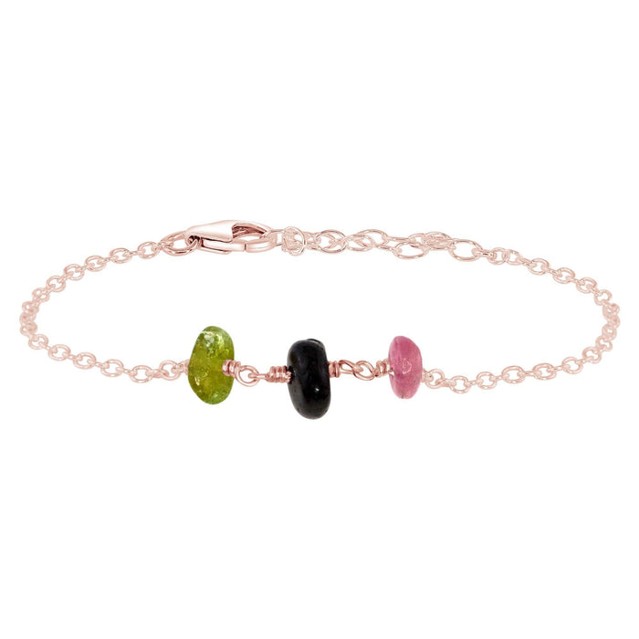 Tourmaline Beaded Chain Bracelet - Tourmaline Beaded Chain Bracelet - 14k Rose Gold Fill - Luna Tide Handmade Crystal Jewellery