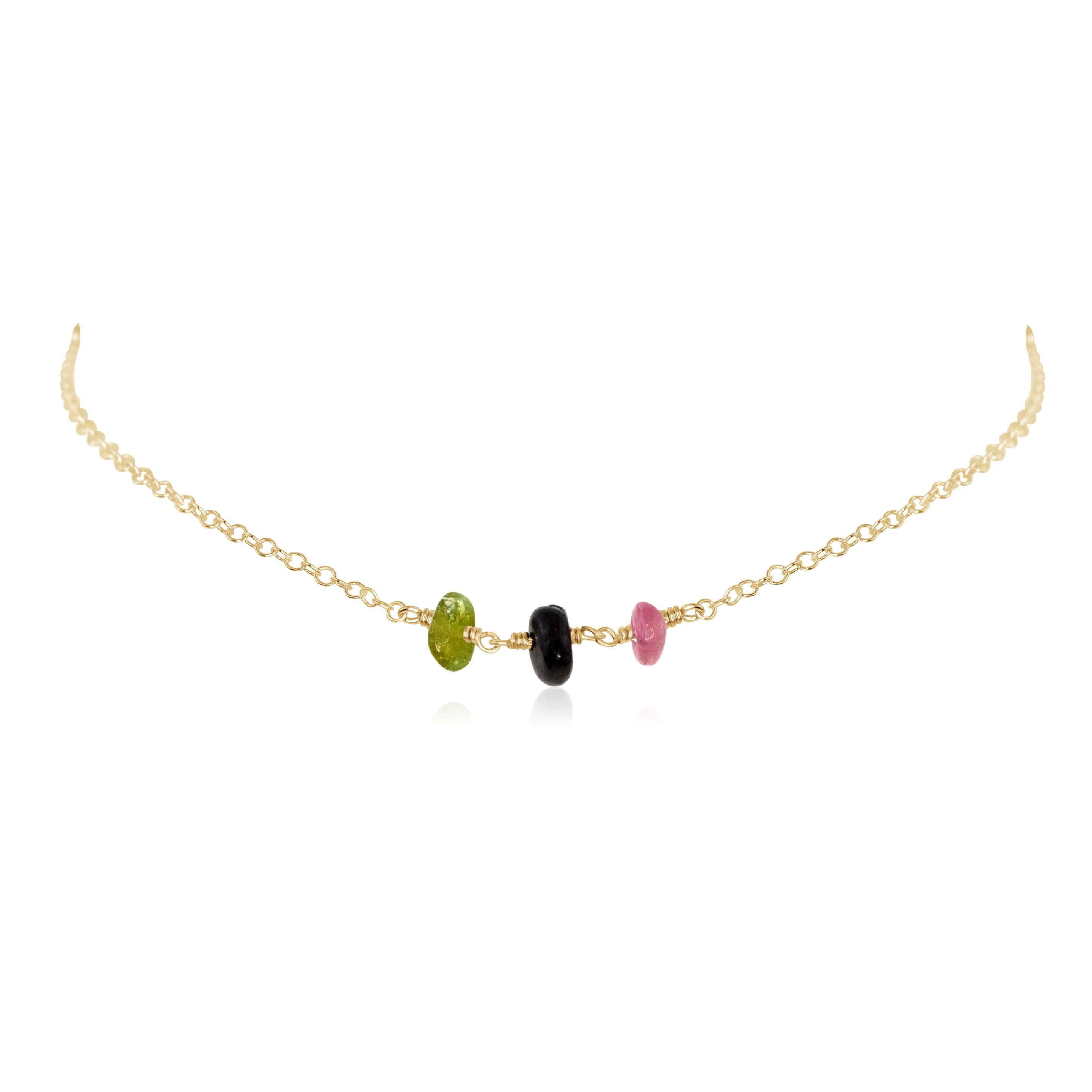 Tourmaline Beaded Chain Choker Necklace - Tourmaline Beaded Chain Choker Necklace - 14k Gold Fill - Luna Tide Handmade Crystal Jewellery