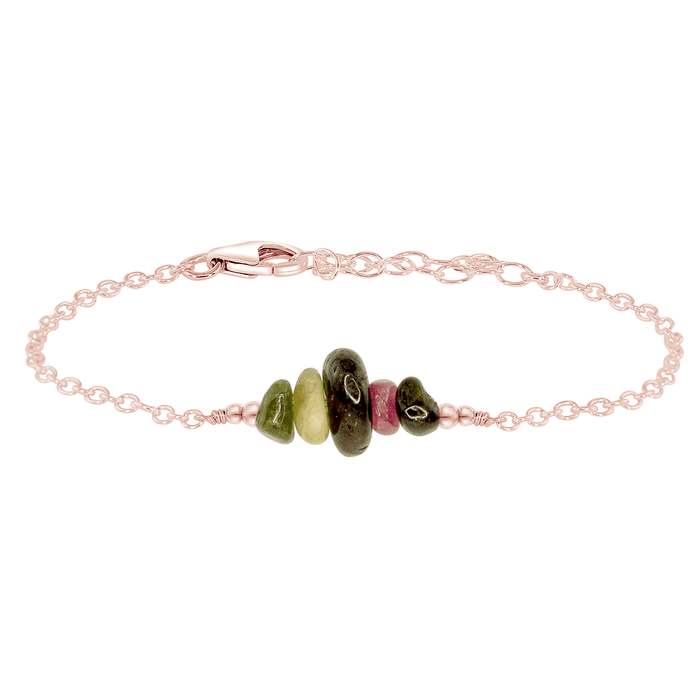 Tourmaline Chip Bead Bar Bracelet - Tourmaline Chip Bead Bar Bracelet - 14k Rose Gold Fill - Luna Tide Handmade Crystal Jewellery