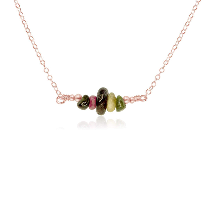 Tourmaline Chip Bead Bar Necklace - Tourmaline Chip Bead Bar Necklace - 14k Rose Gold Fill - Luna Tide Handmade Crystal Jewellery