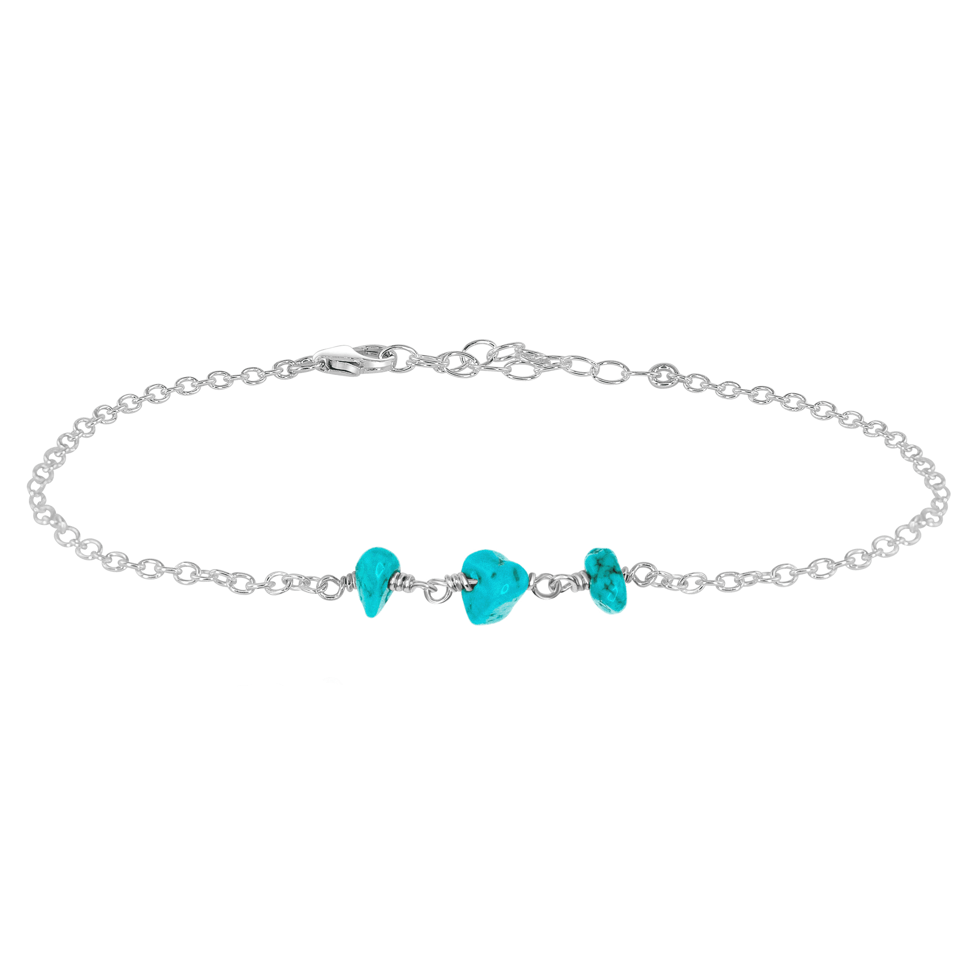 Turquoise Beaded Chain Anklet - Turquoise Beaded Chain Anklet - Sterling Silver - Luna Tide Handmade Crystal Jewellery