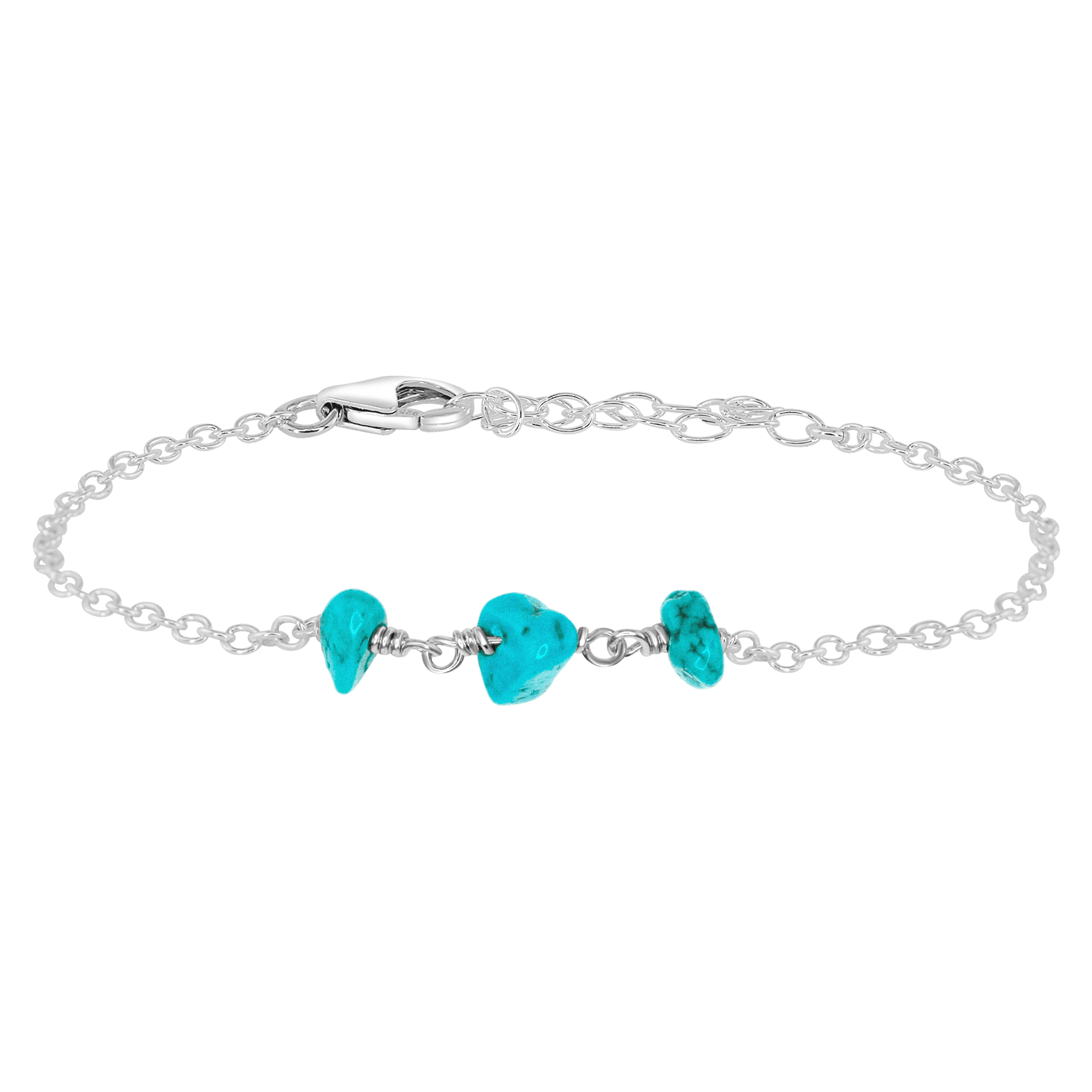 Turquoise Beaded Chain Bracelet - Turquoise Beaded Chain Bracelet - Sterling Silver - Luna Tide Handmade Crystal Jewellery