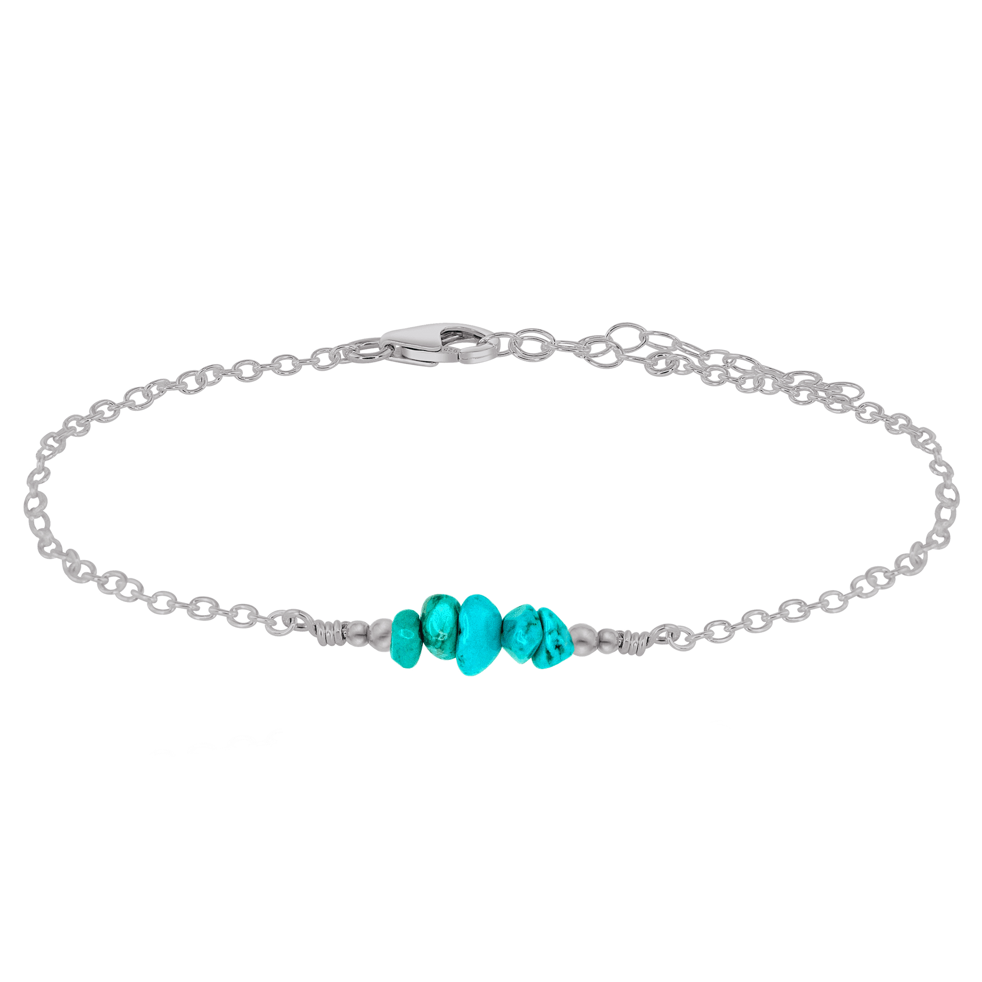 Turquoise Chip Bead Bar Anklet - Turquoise Chip Bead Bar Anklet - Stainless Steel - Luna Tide Handmade Crystal Jewellery