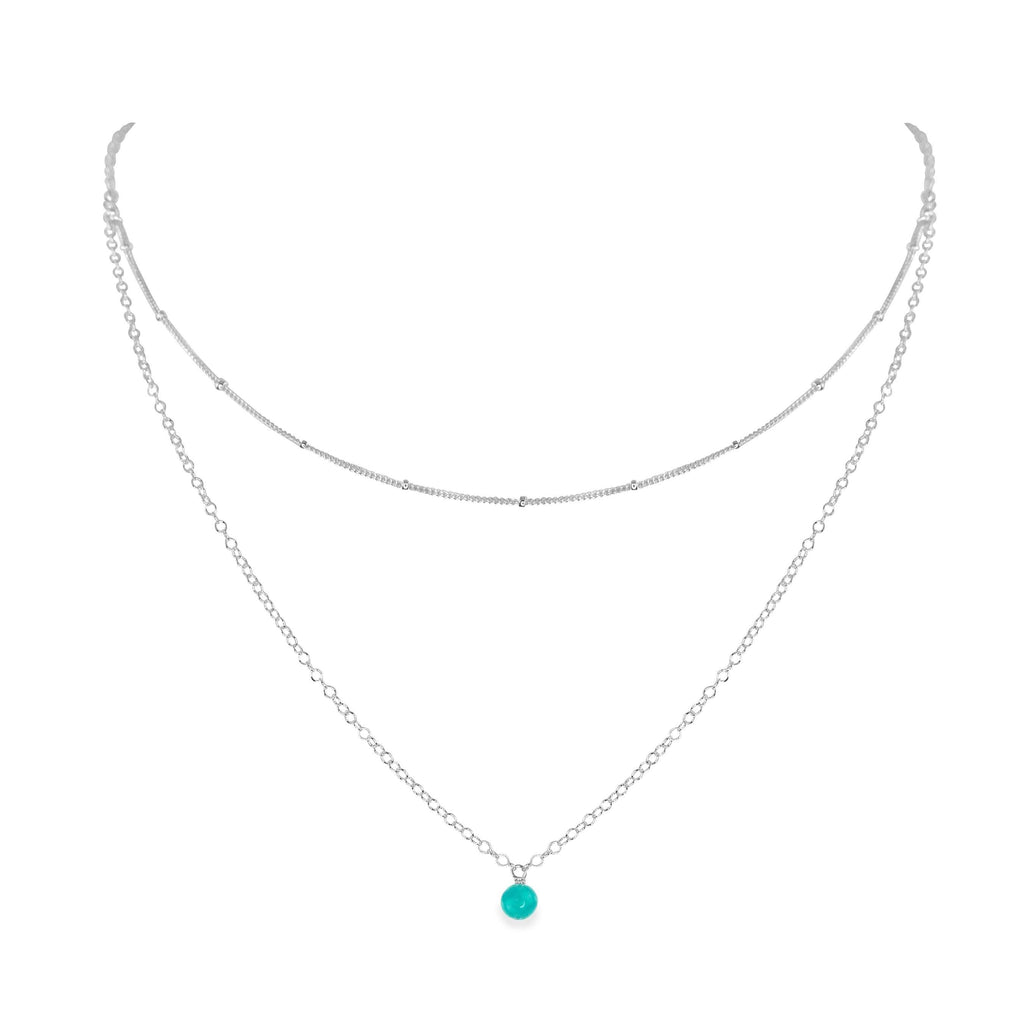 Turquoise Gemstone Chain Layered Choker Necklace - Turquoise Gemstone Chain Layered Choker Necklace - Sterling Silver - Luna Tide Handmade Crystal Jewellery