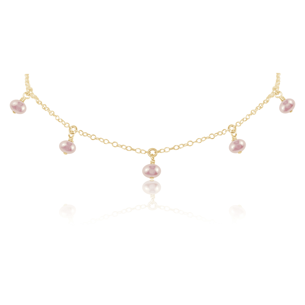 White Freshwater Pearl Bead Drop Choker - White Freshwater Pearl Bead Drop Choker - 14k Gold Fill - Luna Tide Handmade Crystal Jewellery