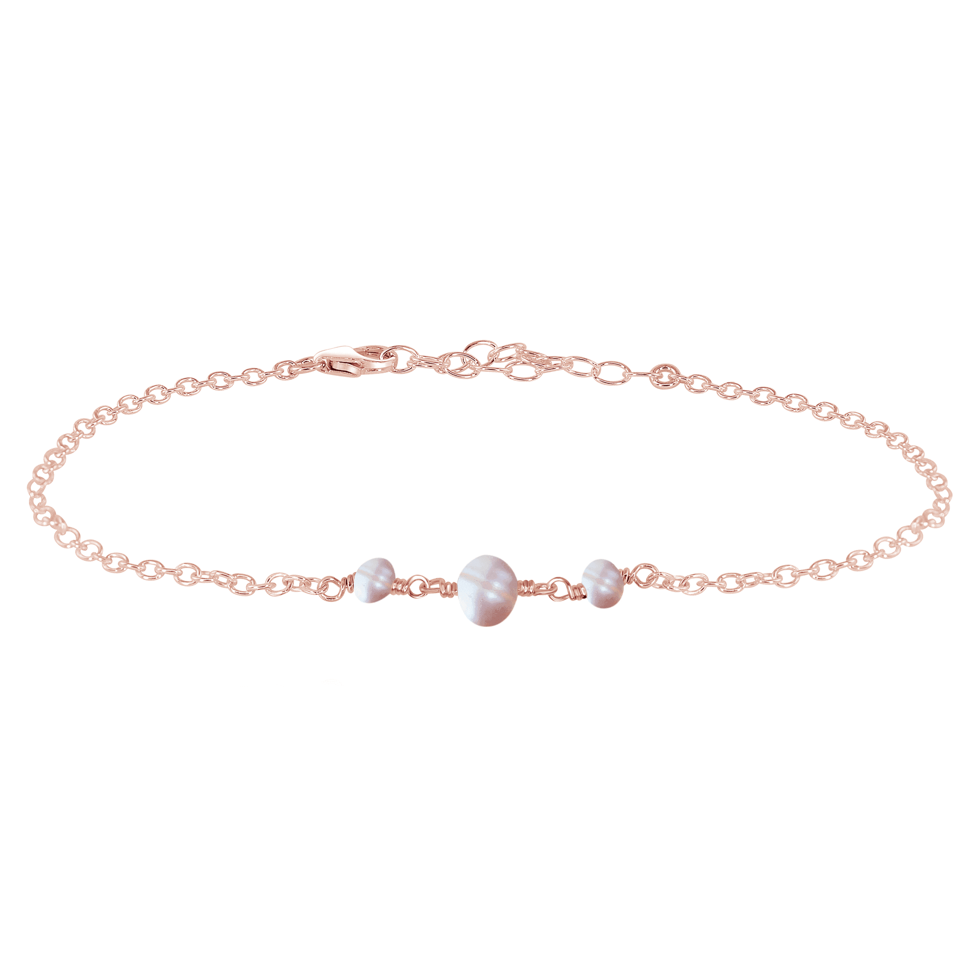 White Freshwater Pearl Beaded Chain Anklet - White Freshwater Pearl Beaded Chain Anklet - 14k Rose Gold Fill - Luna Tide Handmade Crystal Jewellery