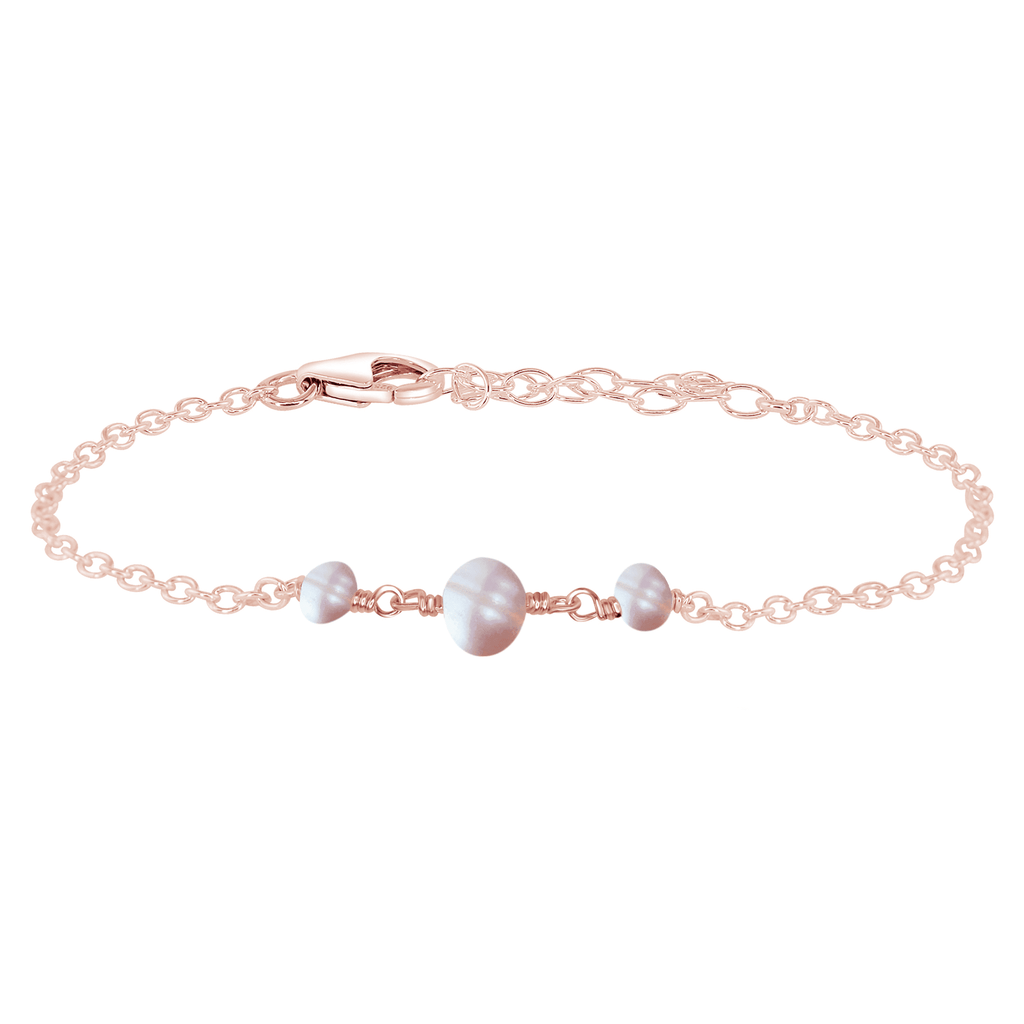 White Freshwater Pearl Beaded Chain Bracelet - White Freshwater Pearl Beaded Chain Bracelet - 14k Rose Gold Fill - Luna Tide Handmade Crystal Jewellery