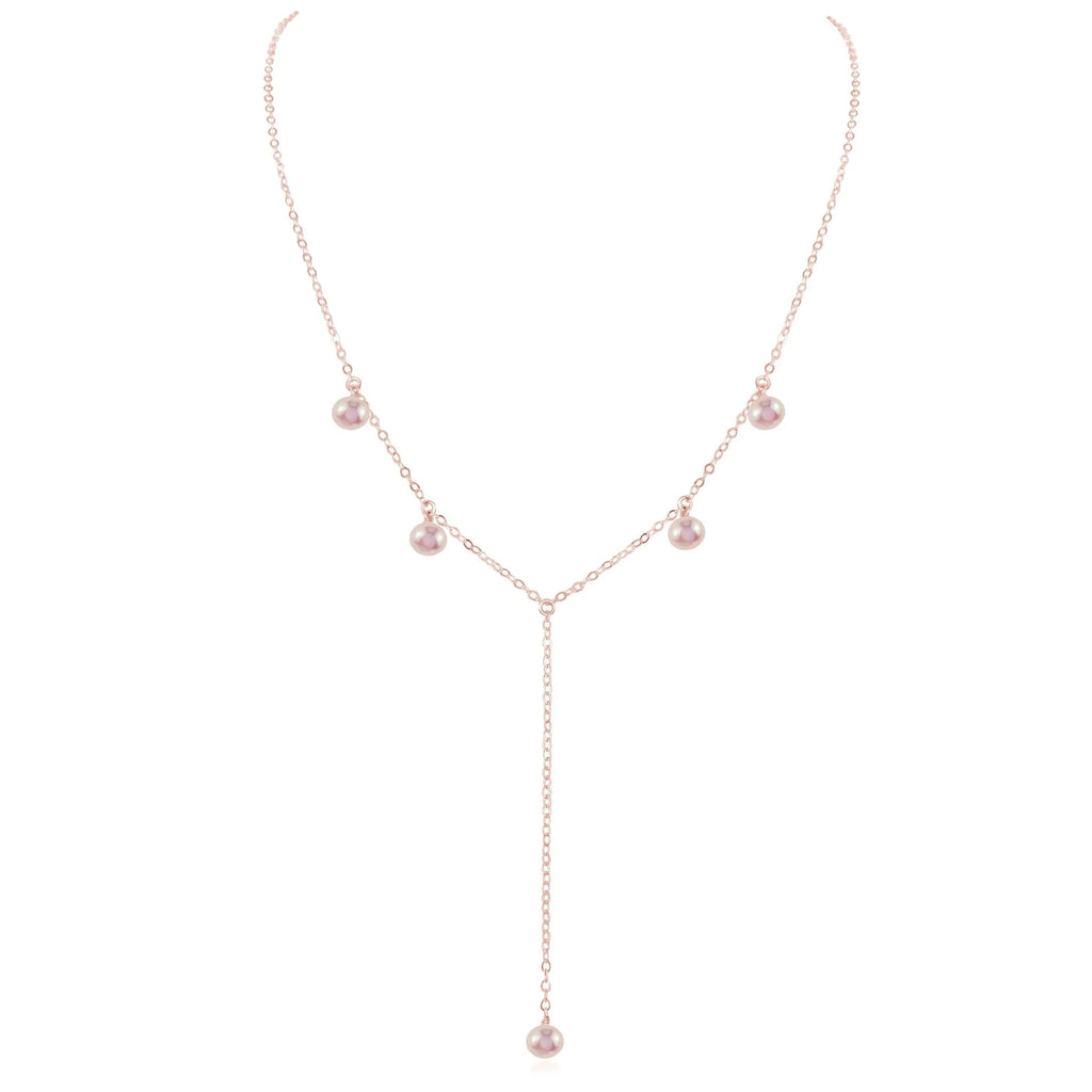 White Freshwater Pearl Boho Lariat Necklace - White Freshwater Pearl Boho Lariat Necklace - 14k Rose Gold Fill - Luna Tide Handmade Crystal Jewellery
