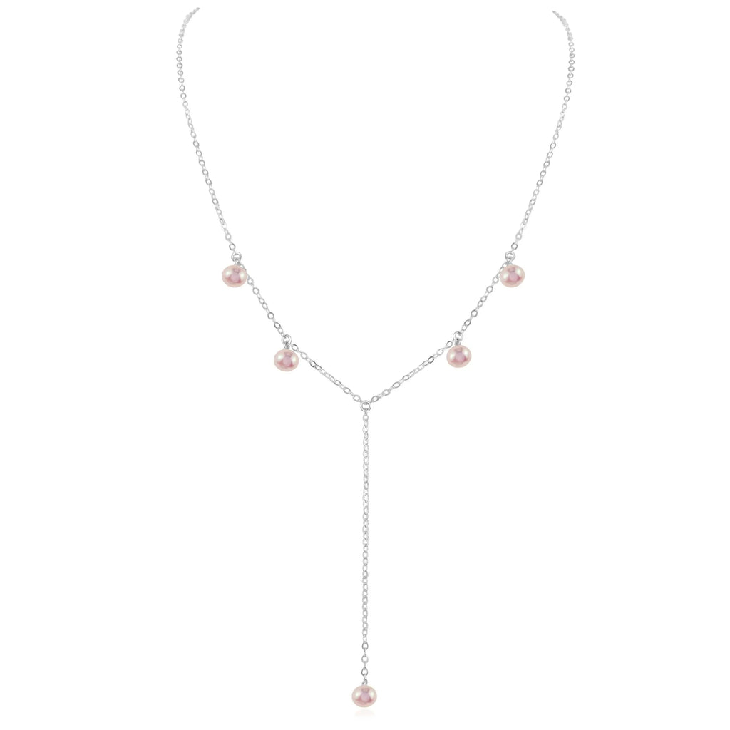 White Freshwater Pearl Boho Lariat Necklace - White Freshwater Pearl Boho Lariat Necklace - Sterling Silver - Luna Tide Handmade Crystal Jewellery