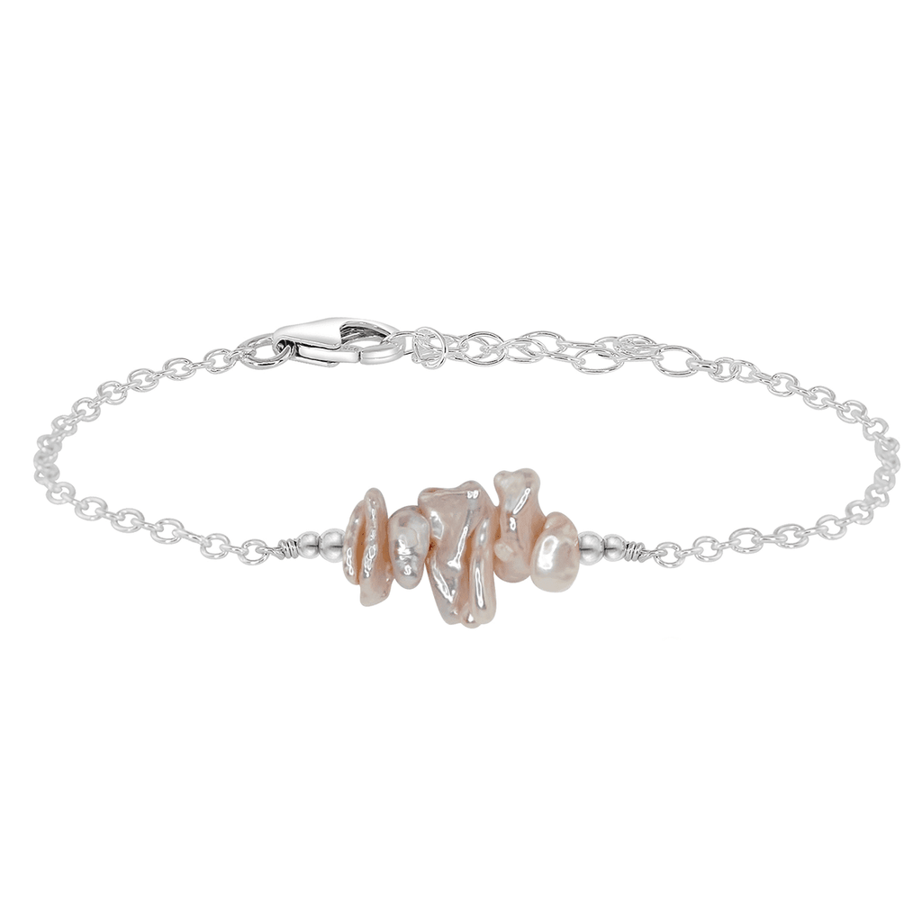 White Freshwater Pearl Chip Bead Bar Bracelet - White Freshwater Pearl Chip Bead Bar Bracelet - Sterling Silver - Luna Tide Handmade Crystal Jewellery