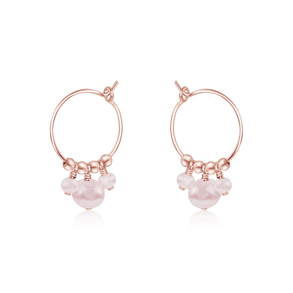White Freshwater Pearl Gemstone Bead Drop Hoop Earrings - White Freshwater Pearl Gemstone Bead Drop Hoop Earrings - 14k Rose Gold Fill - Luna Tide Handmade Crystal Jewellery