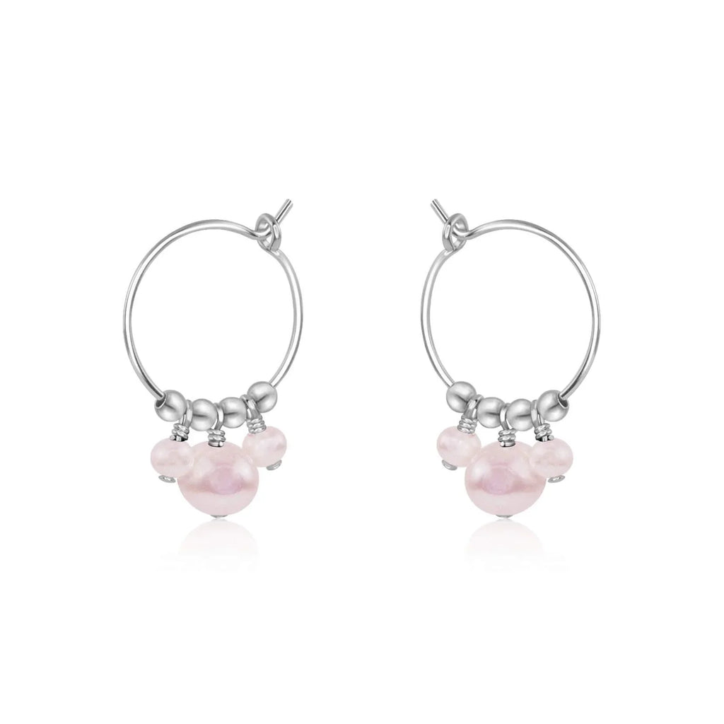 White Freshwater Pearl Gemstone Bead Drop Hoop Earrings - White Freshwater Pearl Gemstone Bead Drop Hoop Earrings - Sterling Silver - Luna Tide Handmade Crystal Jewellery