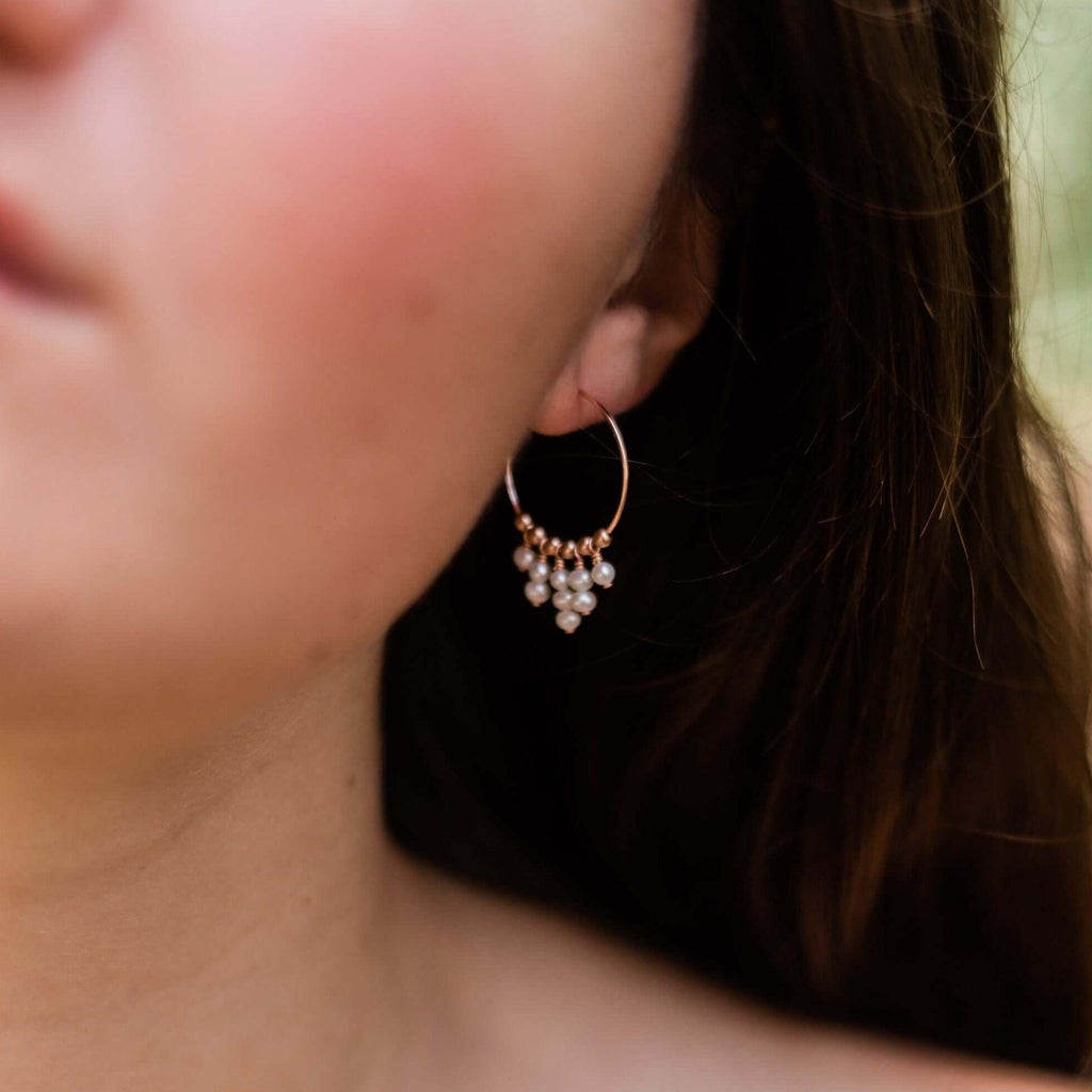 White Freshwater Pearl Statement Hoop Earrings - White Freshwater Pearl Statement Hoop Earrings - 14k Gold Fill - Luna Tide Handmade Crystal Jewellery